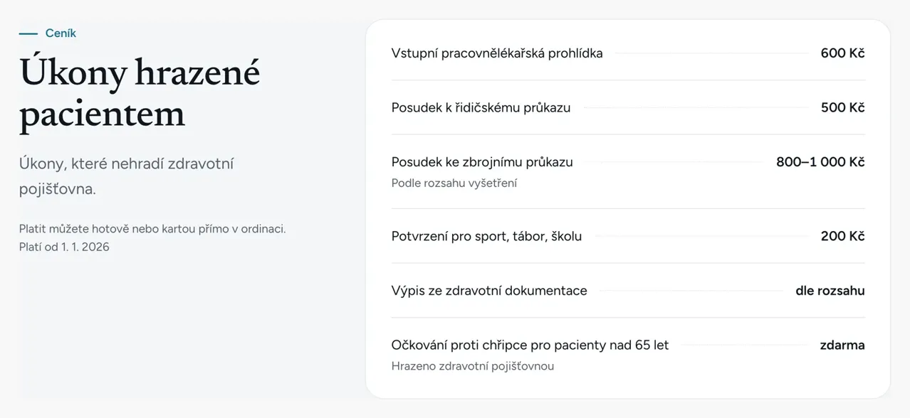 Ceník úkonů hrazených pacientem