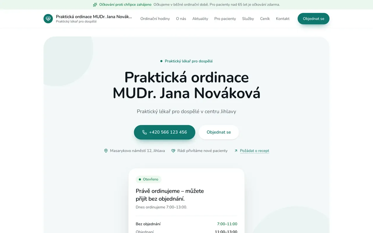 Náhled převedeného webu v motivu Rodinná